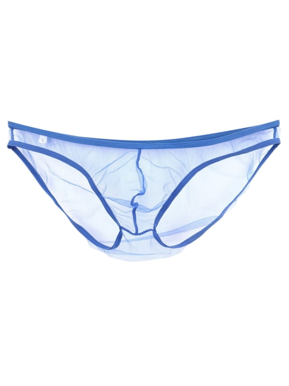 ,Mens See Through Mesh Triangle Briefs Underwear See Through Pouch Sheer Sexy Underpants Panties Blue L