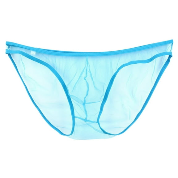 khonts,Mens See Through Mesh Triangle Briefs Underwear See Through Bulge Pouch Sheer Sexy Underpants Panties Sky Blue L