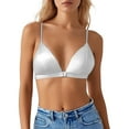 thumbnail image 1 of khonts Satin Front Hook Closure Bras for Women Triangle Thin Pad Soft Bra Wireless Spaghetti Strap Bralette White S, 1 of 4