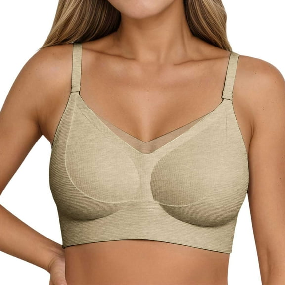 khonts,Women Seamless Breathable Full Coverage Bras Mesh Splicing Push up Bra Thin Comfort Support No Underwire Bralettes Yellow XL