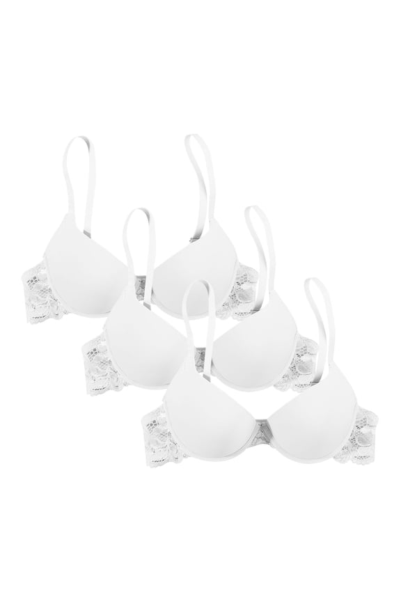 ,Women's 3 PC High Support Demi Bras Seamless Wireless Anti Sagging Bra Lace Back Smooth Spaghetti Straps Bralettes White 85B