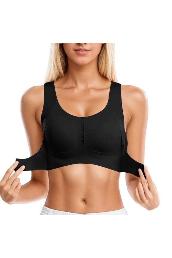 ,Women's Bra Posture Correcting Front Buckle Women's Orthopedic Anti-Sagging Bra Back Support Gathering Thin Bras Black XXL