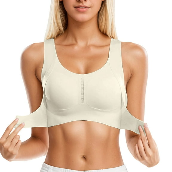 khonts,Women's Bra Posture Correcting Front Buckle Women's Orthopedic Anti-Sagging Bra Back Support Gathering Thin Bras White XL