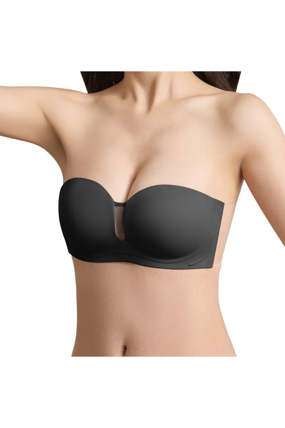 ,Women's Bras Strapless Seamless Backless Push up Non- Bra Off-Shoulder Lace Wireless Push up Bra for Dress Party Black3 XL