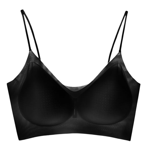 khonts,Women's Breathable Spaghetti Strap Bras Seamless Wireless Bra Wireless Lightly Padded Soft Bralettes Black M