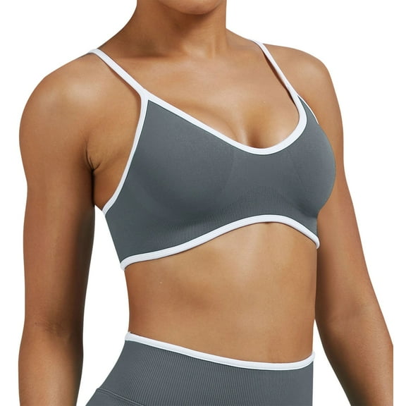 khonts,Women's Color Blocked Yoga Bras Camisole Running Sportswear Bra Comfortable Outdoor Fitness Yoga Bralettes Dark Gray XL