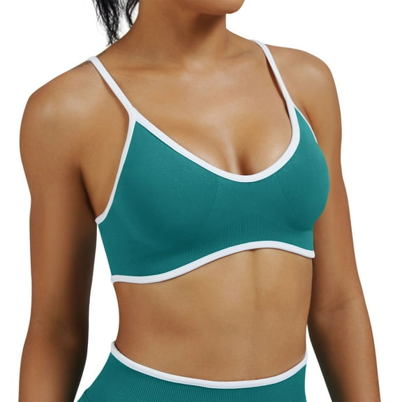 khonts,Women's Color Blocked Yoga Bras Camisole Running Sportswear Bra Comfortable Outdoor Fitness Yoga Bralettes Green XS