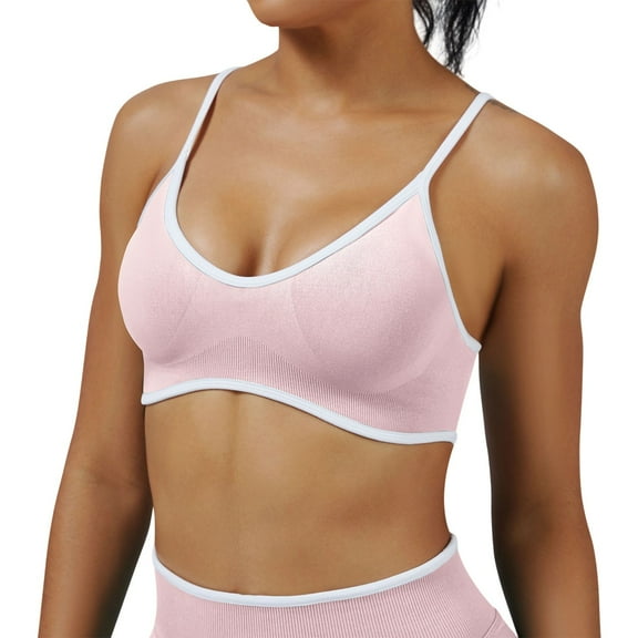 khonts,Women's Color Blocked Yoga Bras Camisole Running Sportswear Bra Comfortable Outdoor Fitness Yoga Bralettes Light Pink L