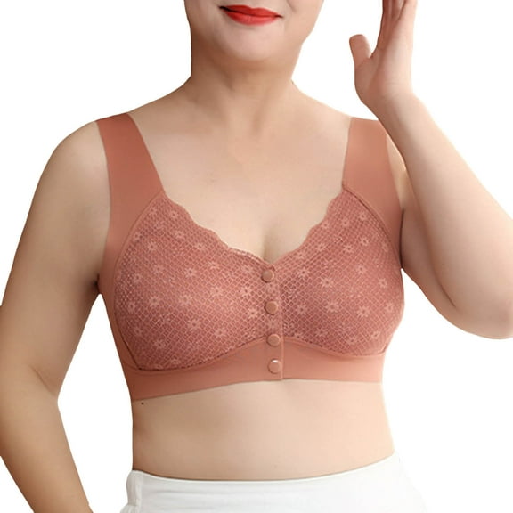 khonts,Women's Comfort Gathering Front Closure Bra Wireless Push up Seniors Bra Anti-Sagging Lifting Comfort Bralettes for Older Women Brown XXL