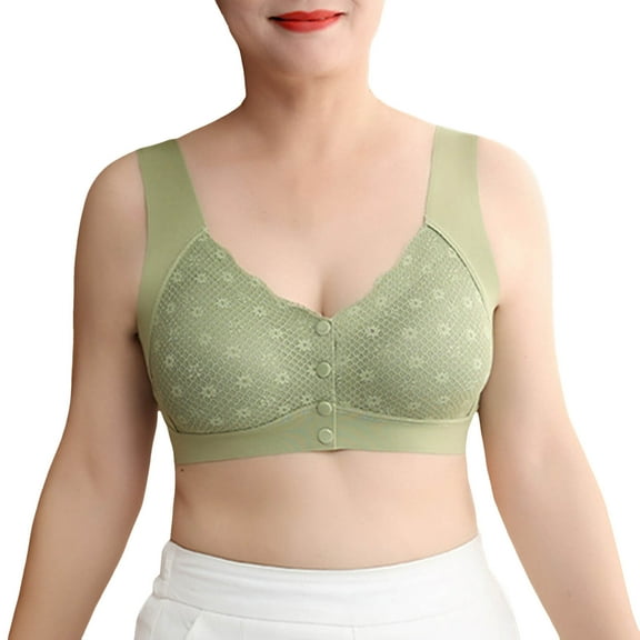 khonts,Women's Comfort Gathering Front Closure Bra Wireless Push up Seniors Bra Anti-Sagging Lifting Comfort Bralettes for Older Women Green XXXL