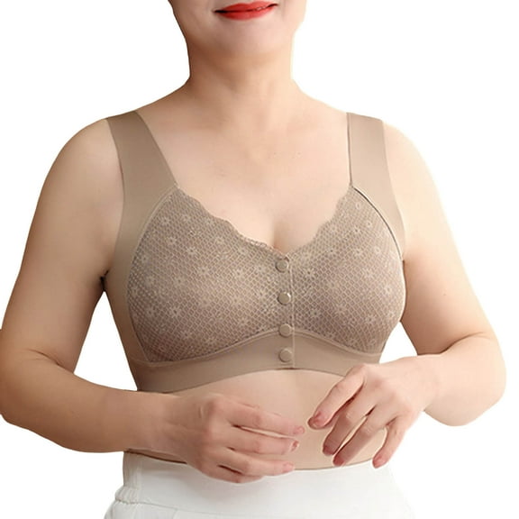 khonts,Women's Comfort Gathering Front Closure Bra Wireless Push up Seniors Bra Anti-Sagging Lifting Comfort Bralettes for Older Women Khaki XXXXL