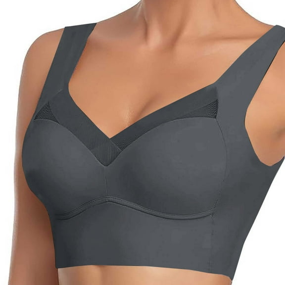khonts,Women's Comfort Lightweight Wireless Bras Posture Correcting Bra for Seniors Plus Size Full Coverage Soft Everyday Bralettes Grey XXXXXXXL