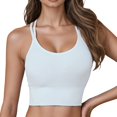 thumbnail image 1 of khonts,Women's Comfortable No Pad Strappy Bras Seamless Ribbed Tank Tops Casual Yoga Gym Criss Cross Crop Top White M, 1 of 8