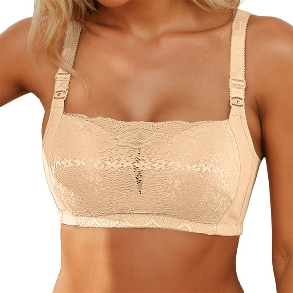 khonts,Women's Comfortable Sexy Bras Oversized Lace Wireless Support Lightweight Shaping Bralettes Beige 34