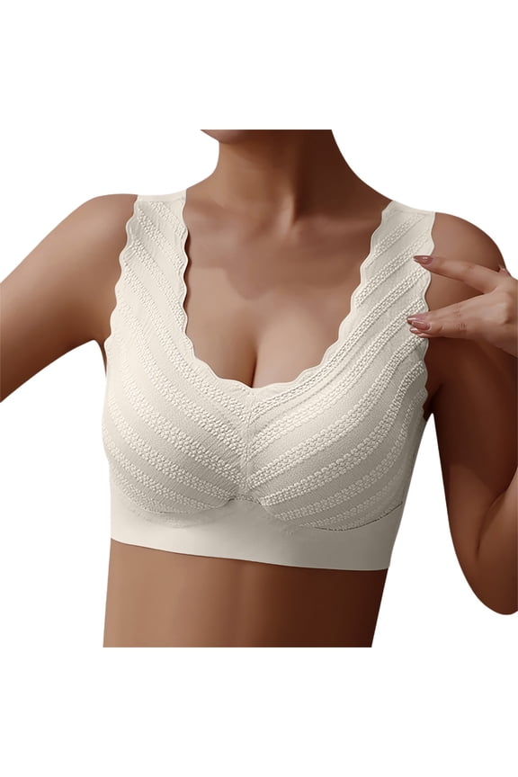 ,Women's Compression Breathable Push up Bras Wireless Support and Lift Bra Full Coverage Padded Lined Bralettes Beige XL