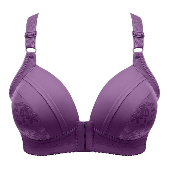 khonts,Women's Daisy Front Closure Push up Bras Supportive Wireless Full Coverage Bra Comfort Everyday Bralettes Purple 44