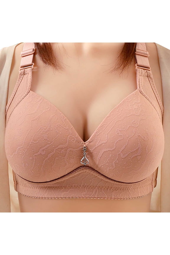,Women's Daisy Push up Supportive Bras Soft Lift Gathering Bra Comfortable No Underwire Gathering Everyday Bras for Older Women Rose Gold 46