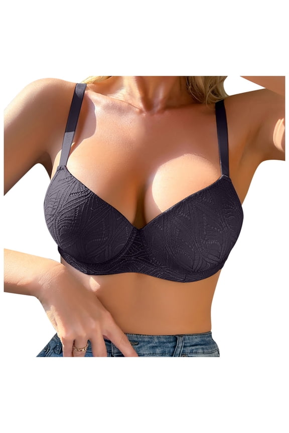 ,Women's Deep V Push up Supportive Bras Shape Gathering Lift Bra Comfort T-Shirt Underwire Bralettes Navy C