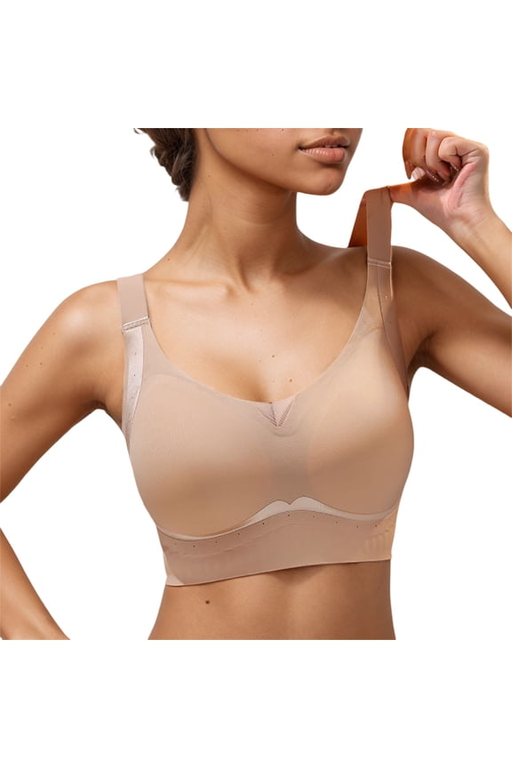 ,Women's Fitting Lift Supportive Bras Full Coverage Seamless Padded Bra Adjustable Strap Comfort Bralettes Khaki M