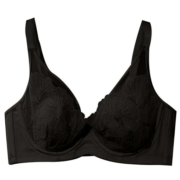 khonts,Women's Floral Lace Full Coverage Underwire Bras Push up Lifting Bra Support Thin Pad Adjustable Strap Bralettes Black 36