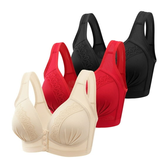 khonts,Women's Front Closure Deep V Bras Support Sexy Lace Bra Push up Everyday Bralettes for Older Women Pack of 3 BK2 XXL