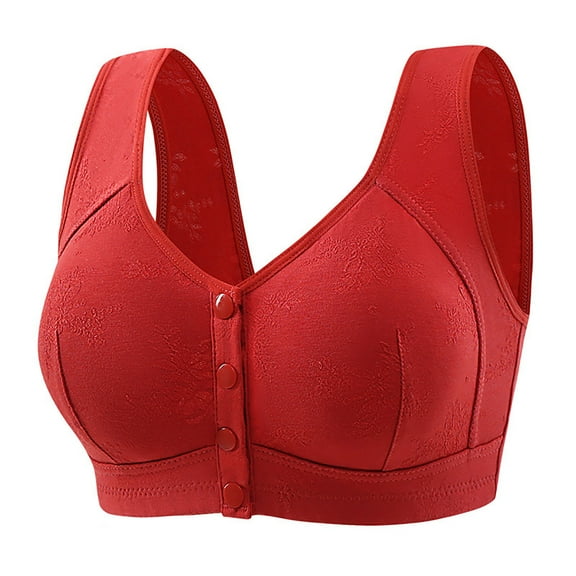 khonts,Women's Front Closure Sagging Breasts Bras Supportive Wireless Lifting Bras Full Coverage Push up Bralettes for Older Women Red 44