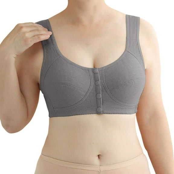 khonts,Women's Front Closure Strech Bras Padded Breathable Full Support Bra Push up Soft Convenient Snap Bralettes Grey 36