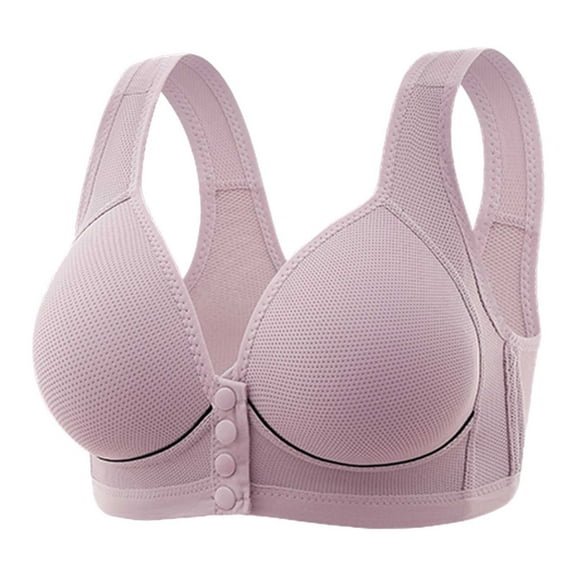 khonts,Women's Front Closure Support Bras Full Coverage No Underwire Push up Bra Wireless Comfort Soft Bralettes for Older Women Grey 42
