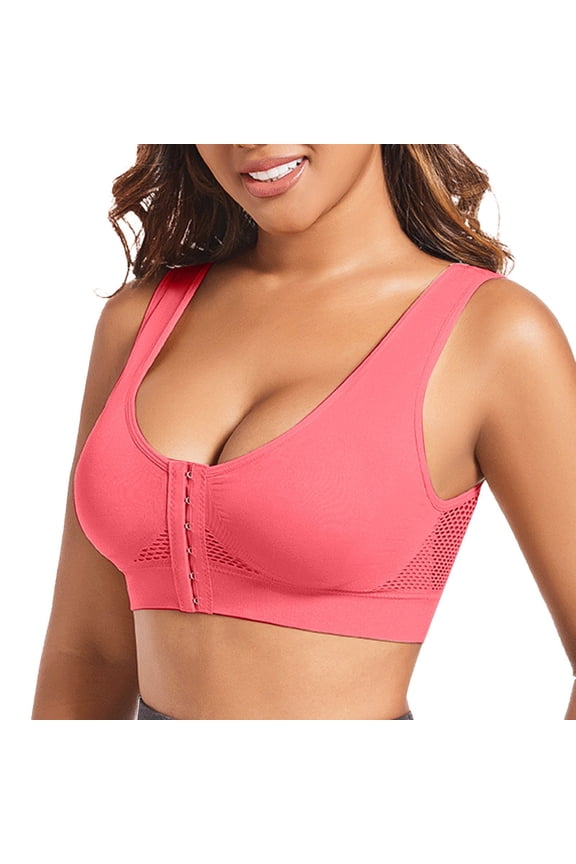 ,Women's Front Closure Supportive Bras Full Coverage Push up Bra Mesh Breathable Running Yoga Sports Comfort Bralettes Watermelon Red XXXL