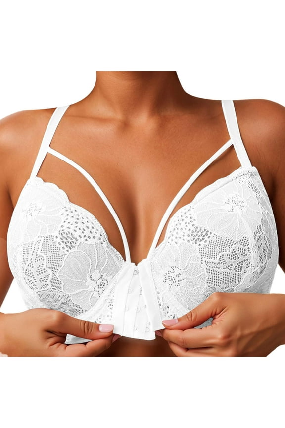 ,Women's Front Closure Supportive Full Coverage Bras Stylish Lace Lingerie Everyday Comfort Bralettes White 85E