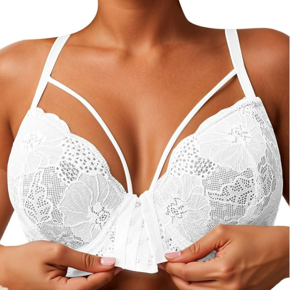 khonts,Women's Front Closure Supportive Full Coverage Bras Stylish Lace Lingerie Everyday Comfort Bralettes White 95F