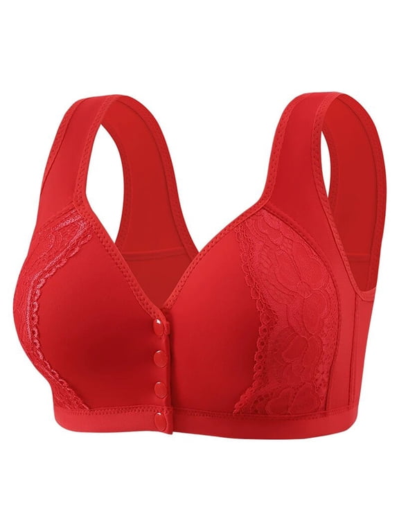 ,Women's Front Closure Supportive Push up Bra Lace Wireless Soft Lift Bras Seamless Smooth Everyday Bralettes Red 38