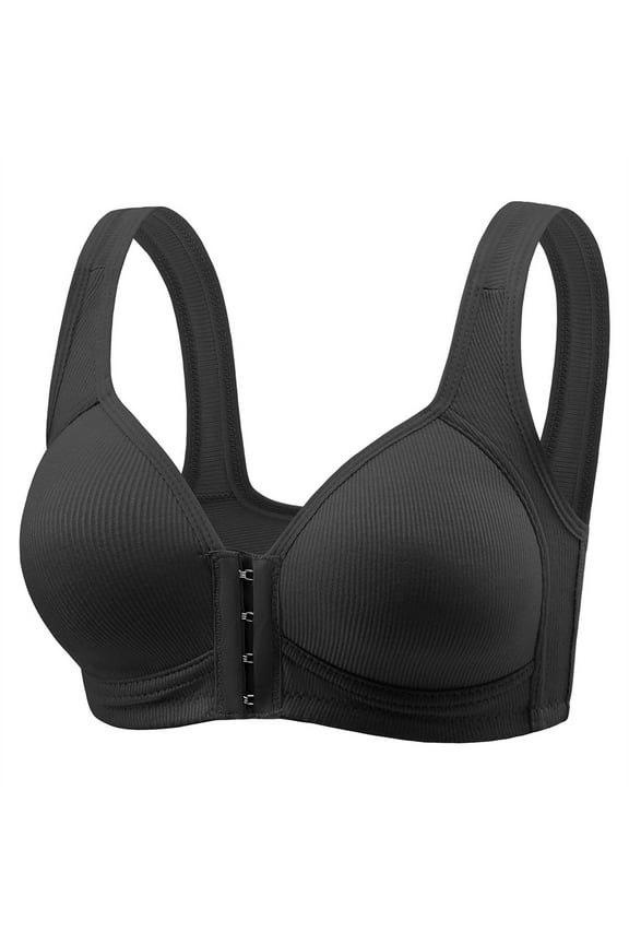 ,Women's Front Hook Close Bras No Underwire Wireless Comfortable Push up Bra Support Lift Everyday Bralettes Black XXL
