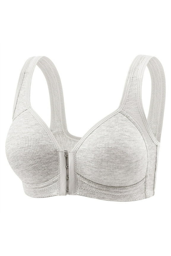 ,Women's Front Hook Close Bras No Underwire Wireless Comfortable Push up Bra Support Lift Everyday Bralettes Light Gray XL