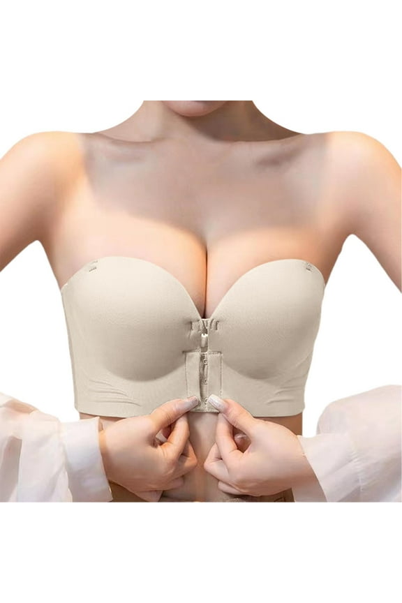 ,Women's Front Hook Closure Bandeau Non- Push up Tube Top Support Seamless Bandeau Bra for Suspender Skirt White XL