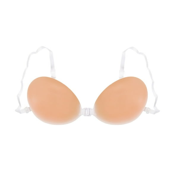 khonts,Women's Front Hook Closure Bras Sticky Self Adhesive Invisible Bra Strapless Reusable Silicone Push up Backless Bralettes Beige M