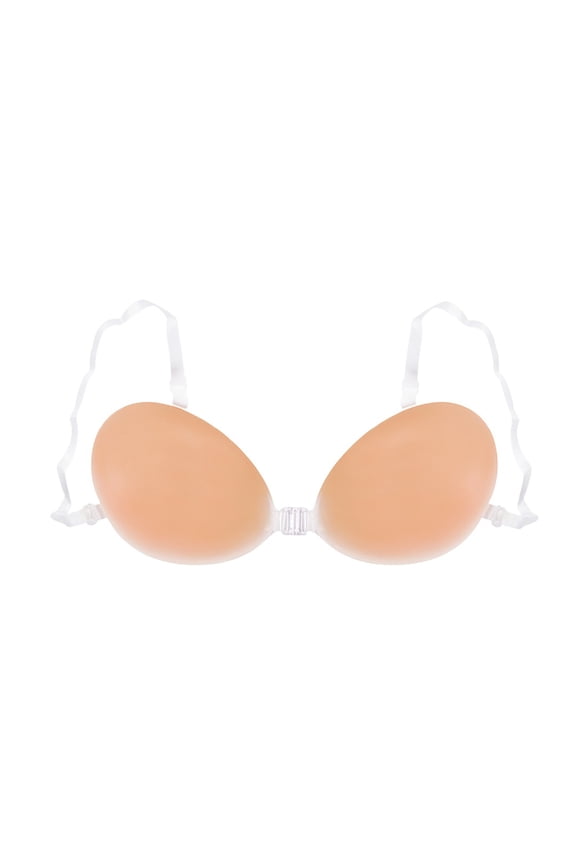,Women's Front Hook Closure Bras Sticky Self Adhesive Invisible Bra Strapless Reusable Silicone Push up Backless Bralettes Beige S