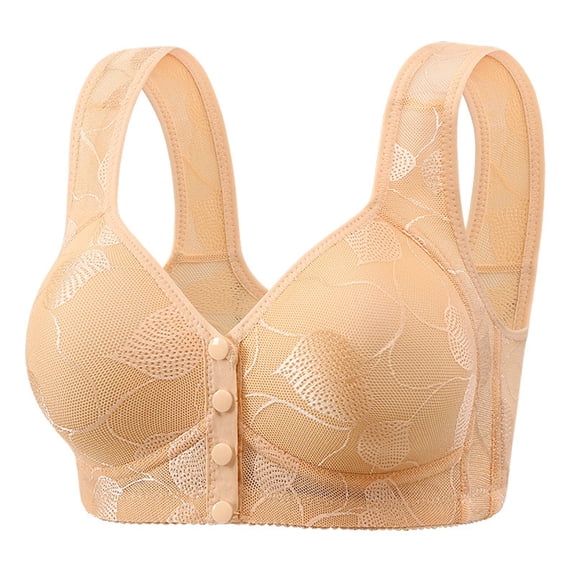 khonts,Women's Front Hook Closure Lace Bras Wireless Comfort Wide Strap Bra Push up Full Coverage T Shirts Bralettes Beige 44