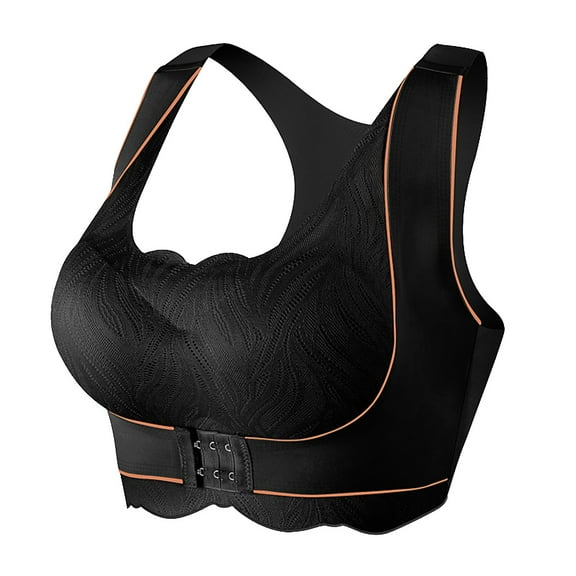khonts,Women's Front Hook Closure Posture Corrector Bras Full Coverage Compression Dual Support Bra Wireless Soft Bralettes Black XL