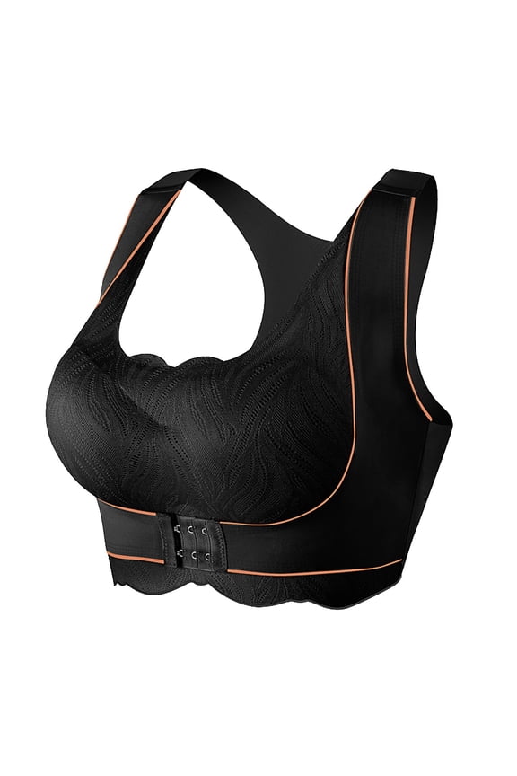 ,Women's Front Hook Closure Posture Corrector Bras Full Coverage Compression Dual Support Bra Wireless Soft Bralettes Black XL