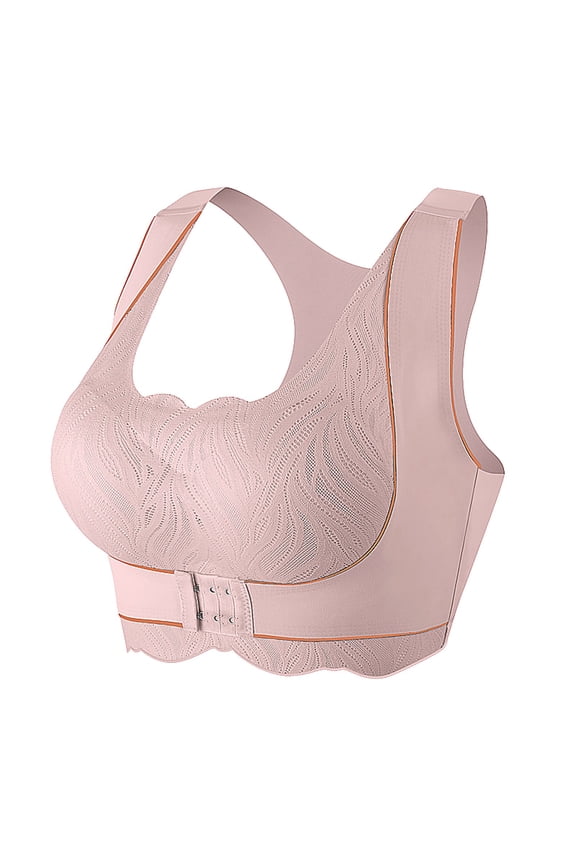 ,Women's Front Hook Closure Posture Corrector Bras Full Coverage Compression Dual Support Bra Wireless Soft Bralettes Pink M