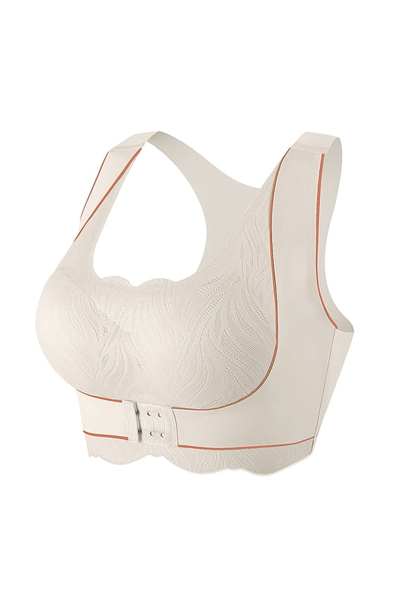 ,Women's Front Hook Closure Posture Corrector Bras Full Coverage Compression Dual Support Bra Wireless Soft Bralettes White M