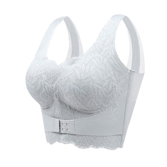 khonts,Women's Front Hook Closure Support Posture Bras Lace Push up Back Correction Wireless Sexy Lift Full Coverage Bralettes Grey XL