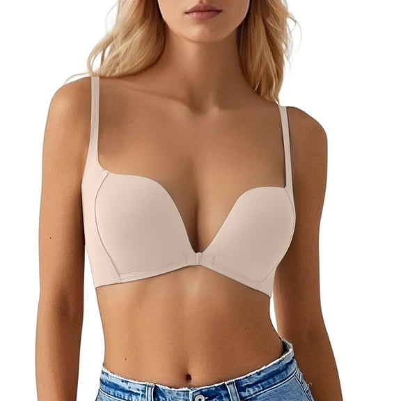 khonts,Women's Front Hook Closure Wireless Bras Gathering Seamless Bra Lightly Comfy Soft Bralettes Pink 32