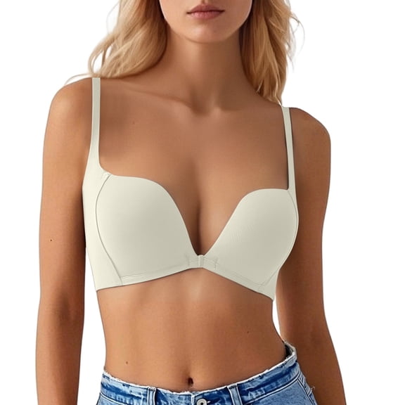 khonts,Women's Front Hook Closure Wireless Bras Gathering Seamless Bra Lightly Comfy Soft Bralettes White 32