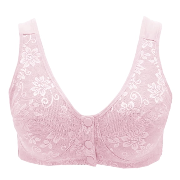 khonts,Women's Front Snap Closure Bras Floral Lace Comfortable Soft Bra Backless Support Soft Wireless Bralettes Pink 42