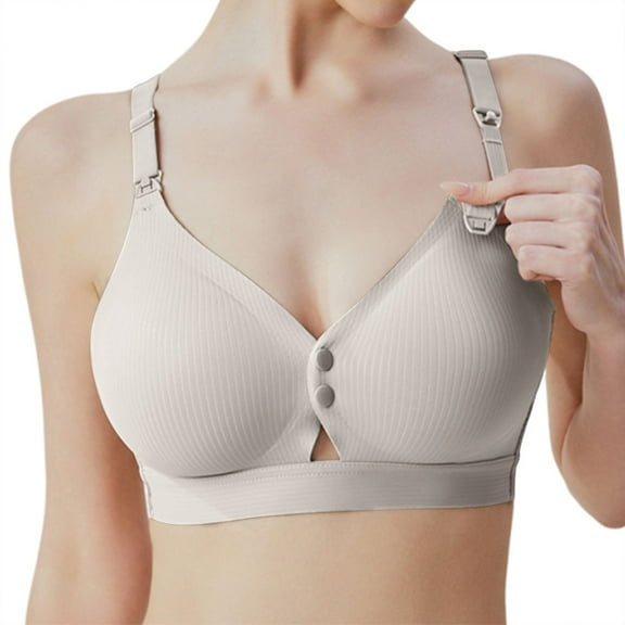 khonts,Women's Front Snap Closure Bras Nursing Push up Bra Anti Sagging Front Breastfeeding Maternity Bralettes Grey 36