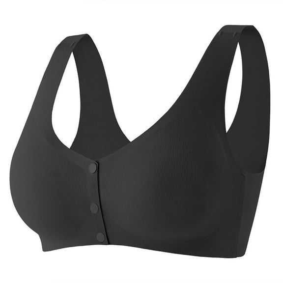 khonts,Women's Front Snap Closure Seamless Bras Wireless Comfort Bra Invisible Ultra Thin Sports Bralettes Black XXL