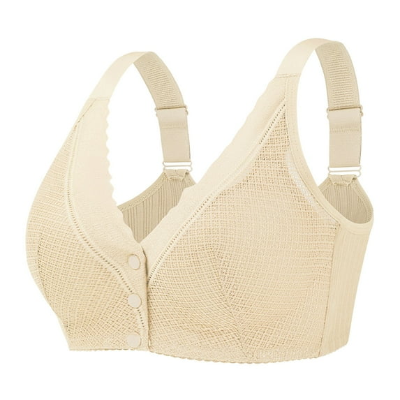 khonts,Women's Front Snap Closure Support Bras for Older Women Full Coverage Sleep Everyday Bra Wireless Comfort Bralettes Beige 42