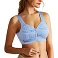 thumbnail image 1 of khonts,Women's Front Snap Closure V-Neck Bras Comfort Sleep Wireless Bra Seamless T Shirt Everyday Bralettes Blue D, 1 of 4